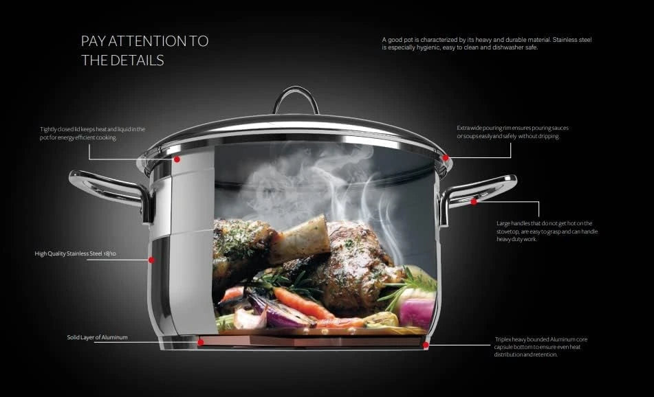 Zinox Classic Set Of 10 Pcs Stainless Pots (18/10 - 304)