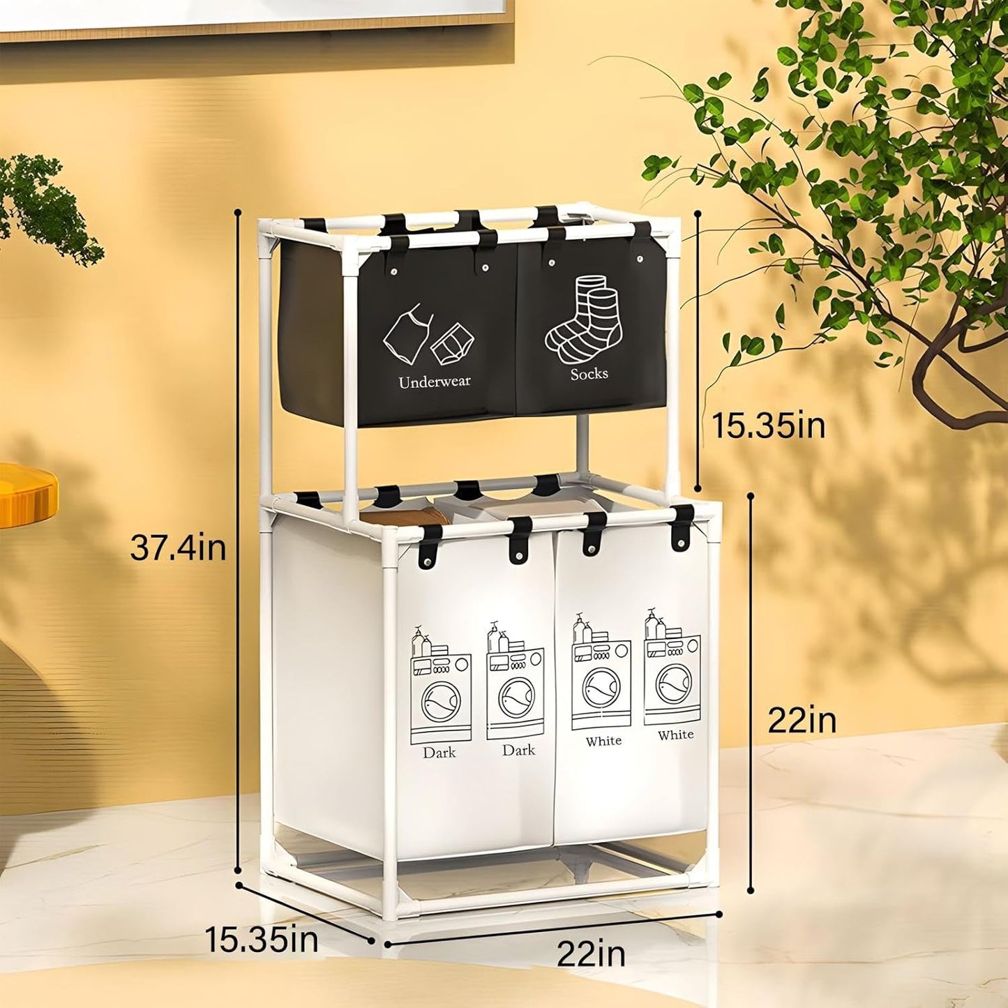Multi-Section Laundry Sorter with 4 Removable Bags