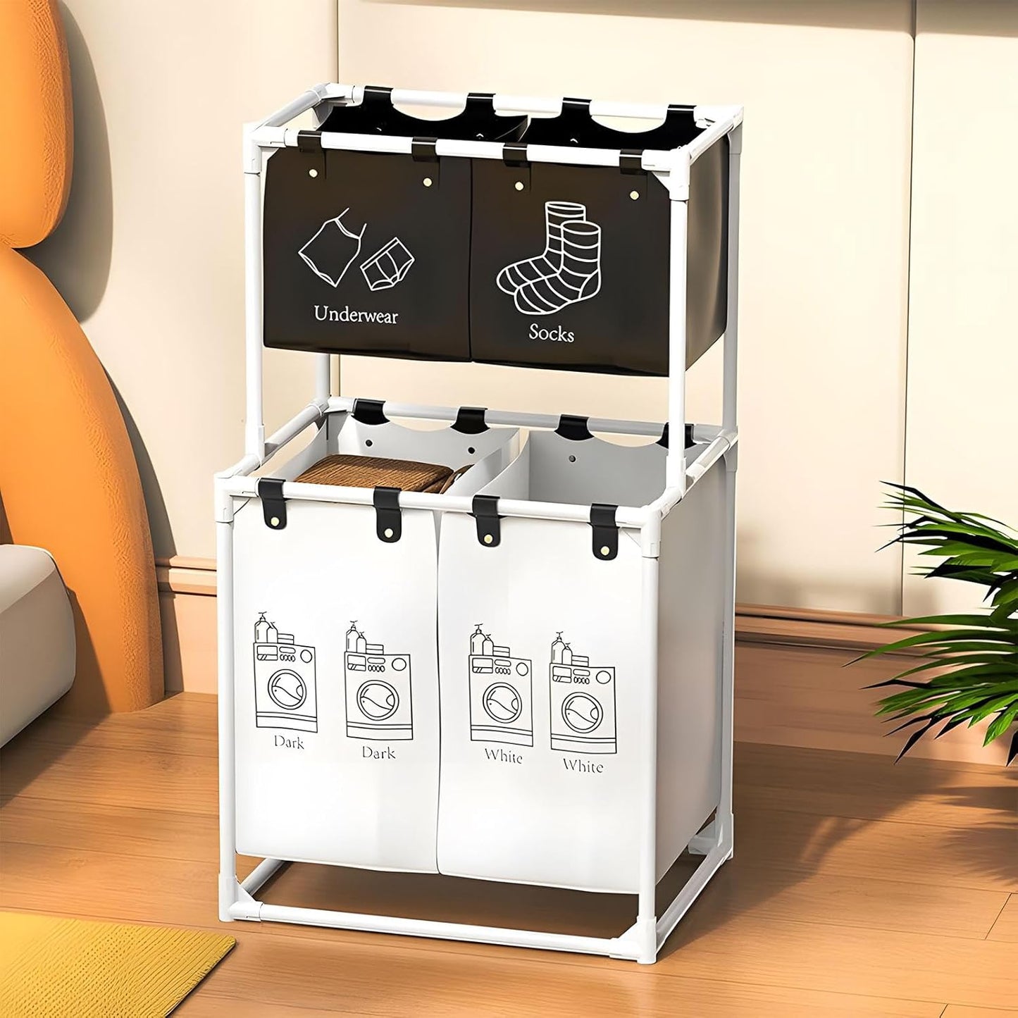 Multi-Section Laundry Sorter with 4 Removable Bags