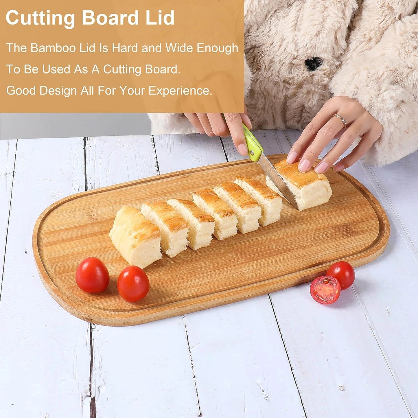 Bread Storage Box With Bamboo Cutting Board Lid