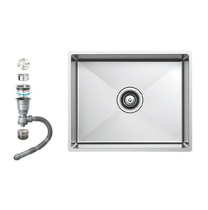 Alpha handmade stainless steel kitchen sink 43×38 cm with flat edge, 20 cm depth and 3-inch drainage set