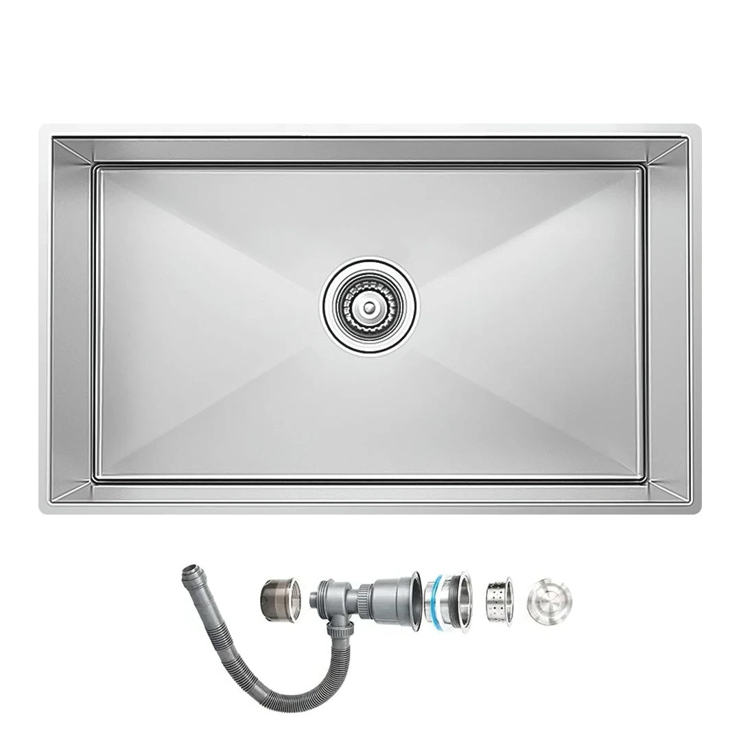 Alfa Handmade Stainless Steel Kitchen Sink, Flat Edge, 76 × 41 cm