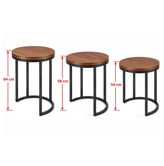 Modern MDF Side Table Set of 3 – Elegant Round Tables with Electrostatic Painted Metal Frame