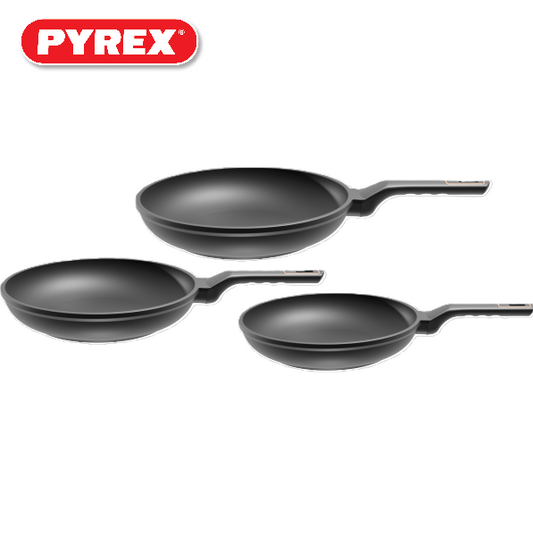 Pyrex - طقم 3 مقلاية ( 20- 24 - 28 ) سم – أسود - Quanta Granite