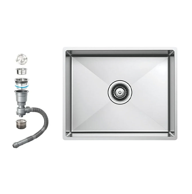 Alpha  handmade stainless steel kitchen sink 43×38 cm with flat edge, 20 cm depth and 3-inch drainage set