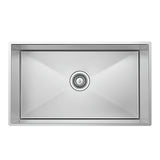 Shop Alpha handmade stainless steel kitchen sink, 76 ×41 cm, 1 mm thick with 20 cm depth, flat-edge design and 3-inch drainage set.