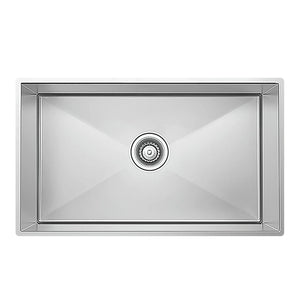 Shop Alpha handmade stainless steel kitchen sink, 76 ×41 cm, 1 mm thick with 20 cm depth, flat-edge design and 3-inch drainage set.