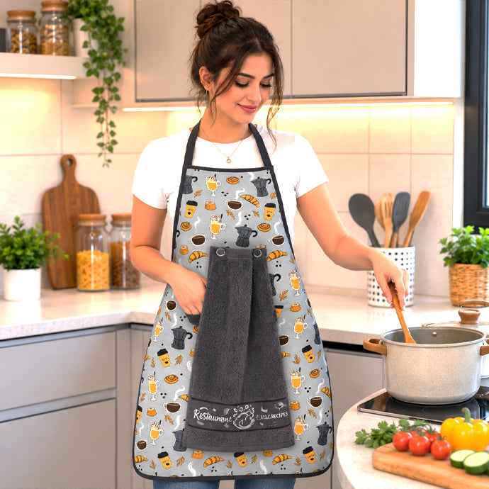 White House Kitchen Waterproof Apron with Removable Towel