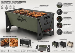 Charcoal BBQ Grill – Galvanized Steel for Home & Camping - Kitchanova