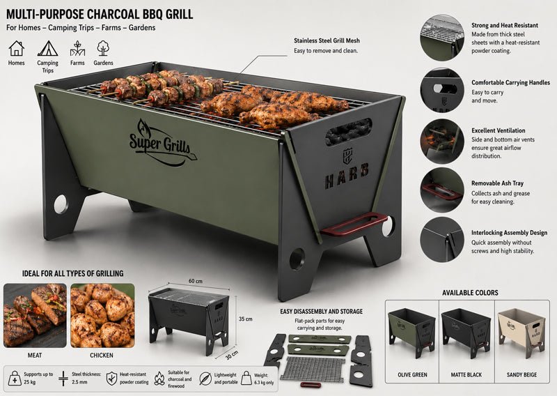 Charcoal BBQ Grill – Galvanized Steel for Home & Camping - Kitchanova