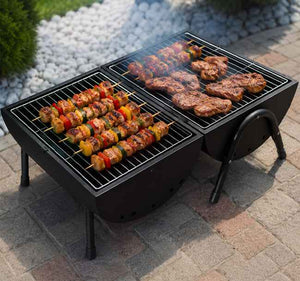 Double Charcoal BBQ Grill with Dual Cooking Zones