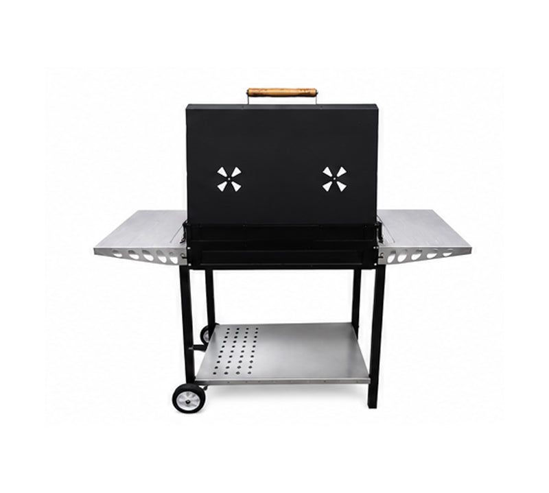 Super Grill Pro Premium Charcoal BBQ Grill with Rotating Grill Tray & Side Shelves