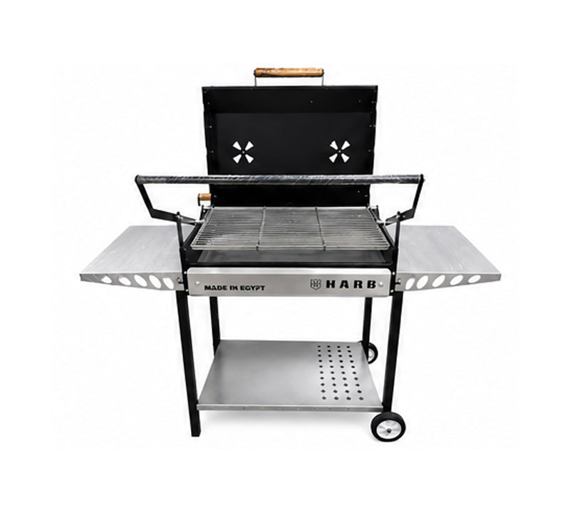 Super Grill Pro Premium Charcoal BBQ Grill with Rotating Grill Tray & Side Shelves