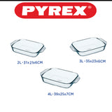 Pyrex Optimum Set of 3 Rectangular Glass Roasters – 2L, 3L & 4L