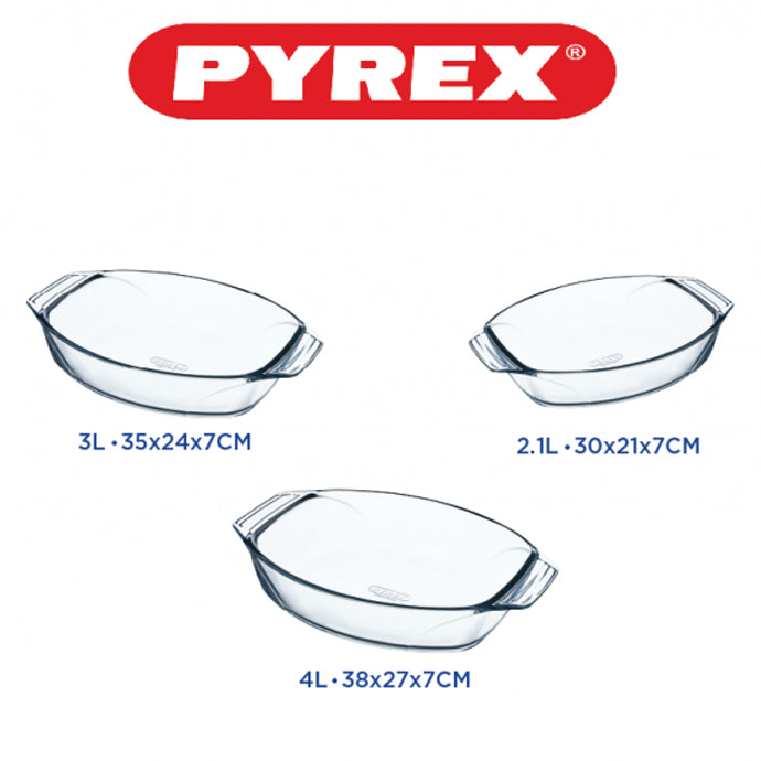 Pyrex Optimum Set of 3 Round Glass Roasters – 2L, 3L & 4L