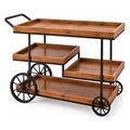 Wooden Serving Cart with 4 Tiered Trays & Black Metal Frame