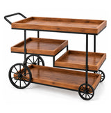 Wooden Serving Cart with 4 Tiered Trays & Black Metal Frame
